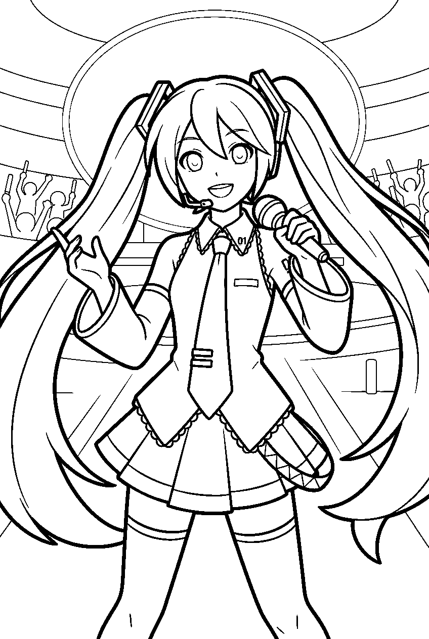 hatsune miku in vocaloid concert arena line art