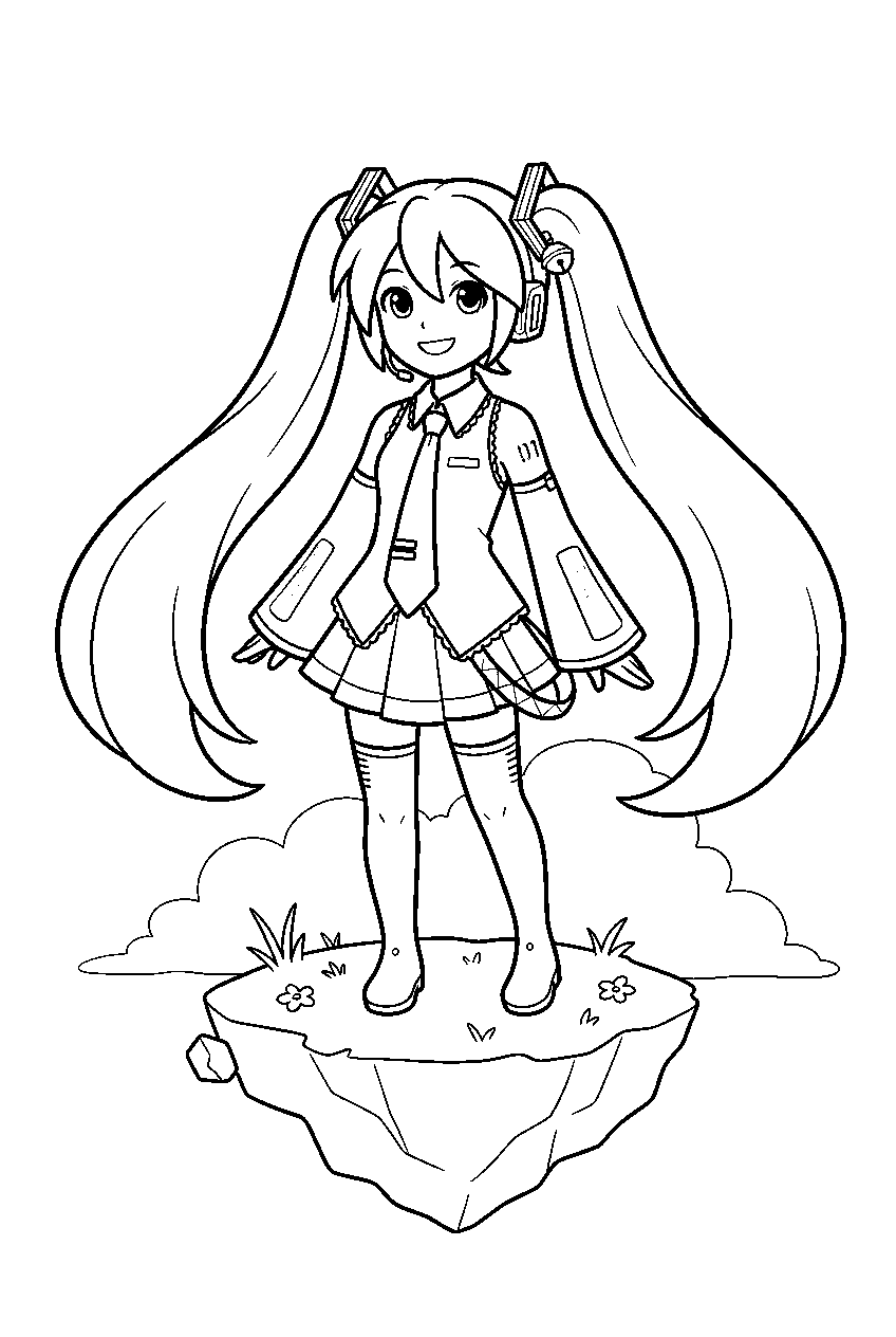 hatsune miku on floating island line art