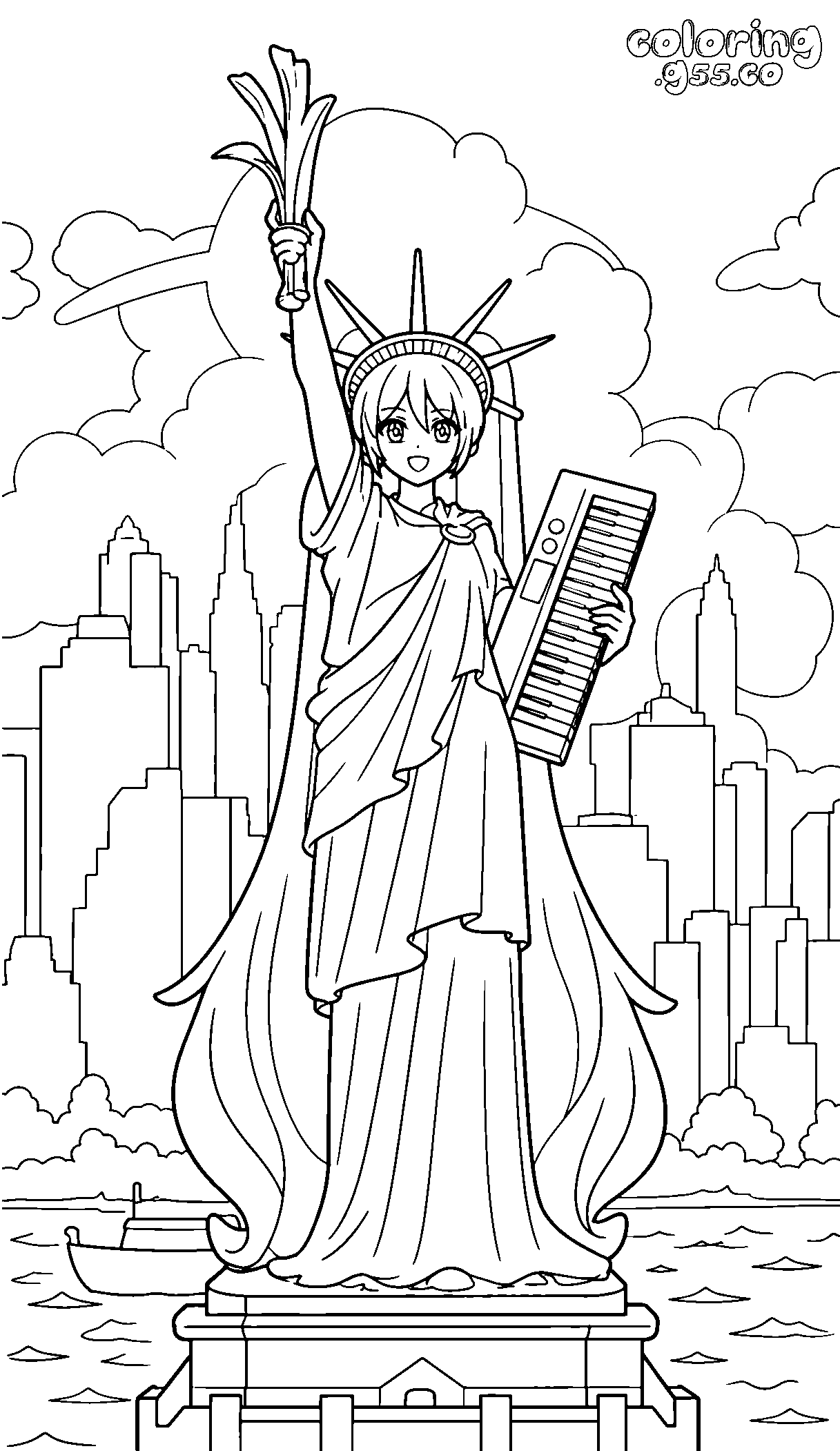 hatsune miku statue of liberty line art