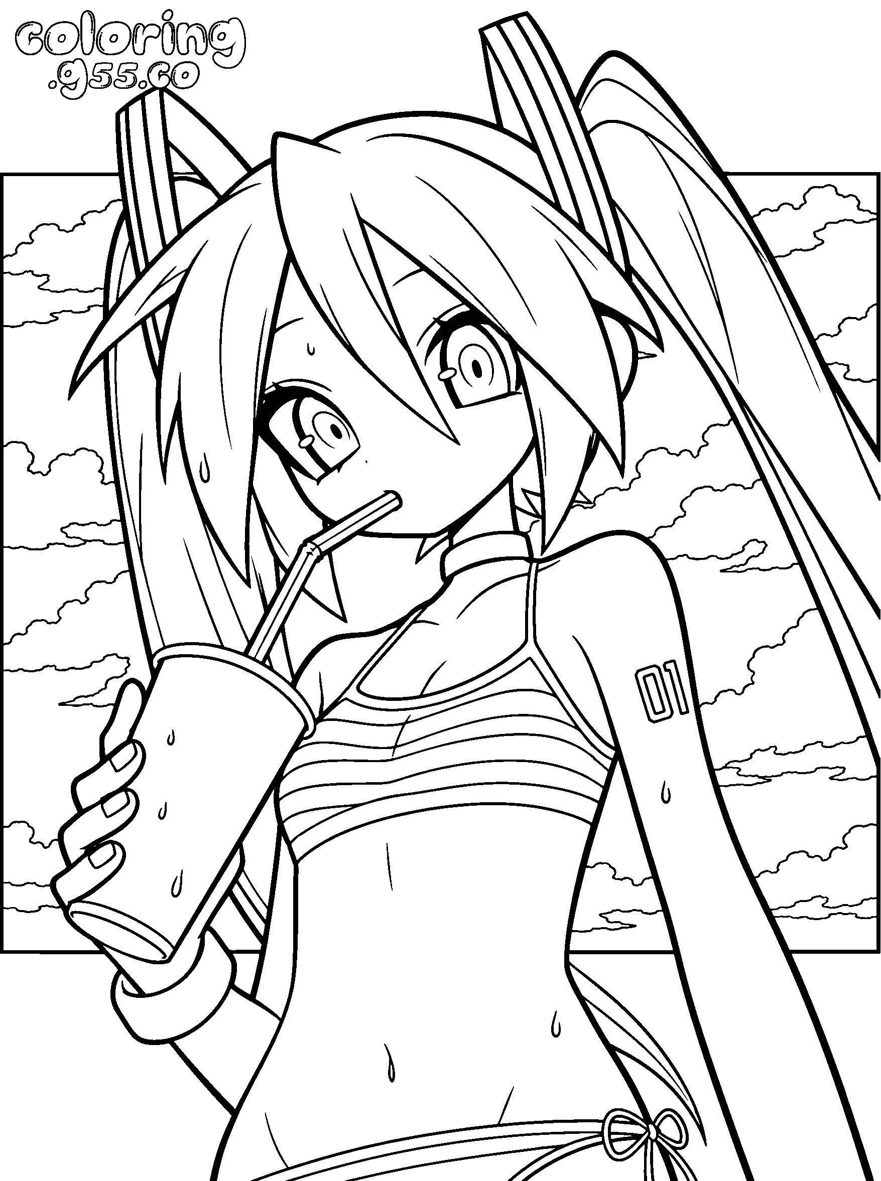 hatsune miku swimsuit beach line art