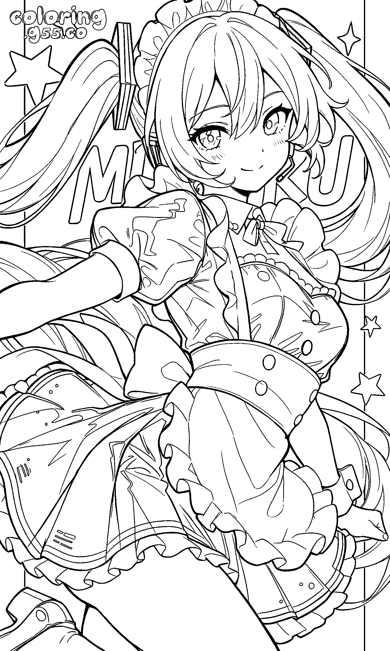 maid hatsune miku line art