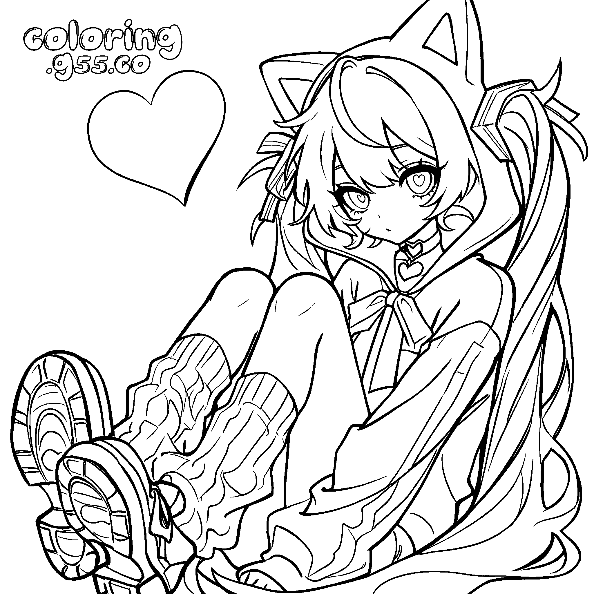 neko cat ear hoodie hatsune miku sitting cozy leg warmers line art anime for kids