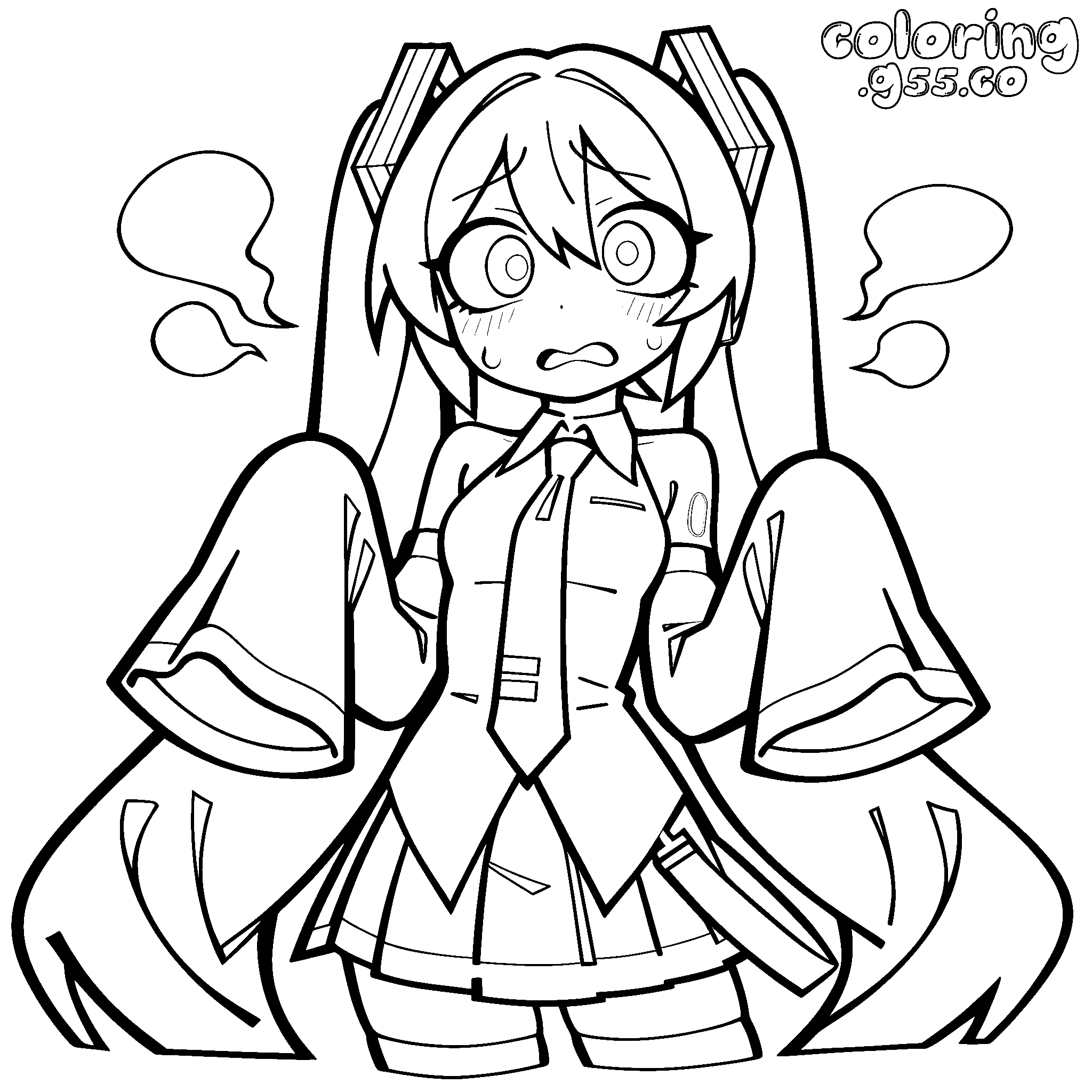panicked hatsune miku nervous expression line art anime for kids