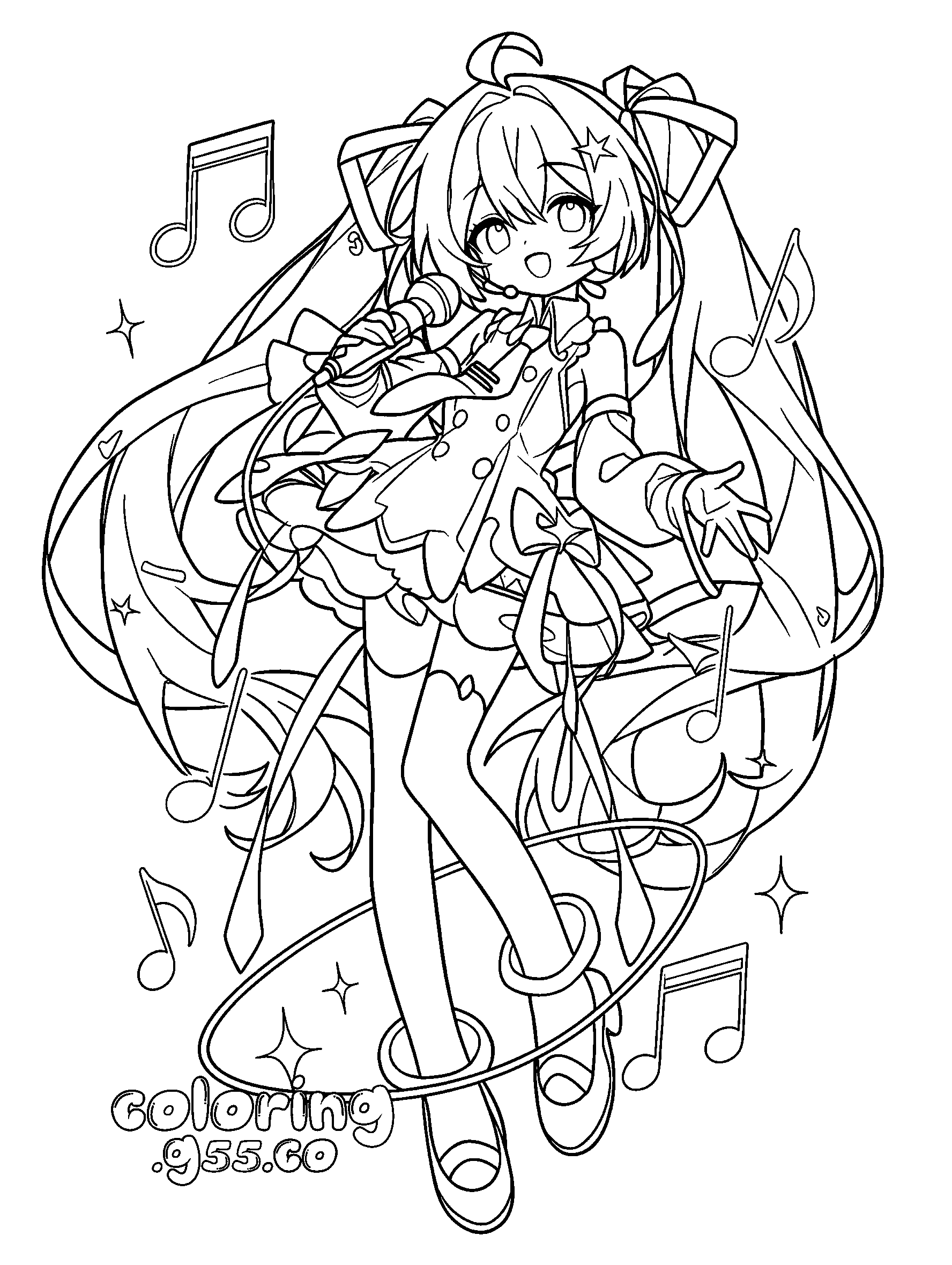 singing hatsune miku pop star line art anime for kids