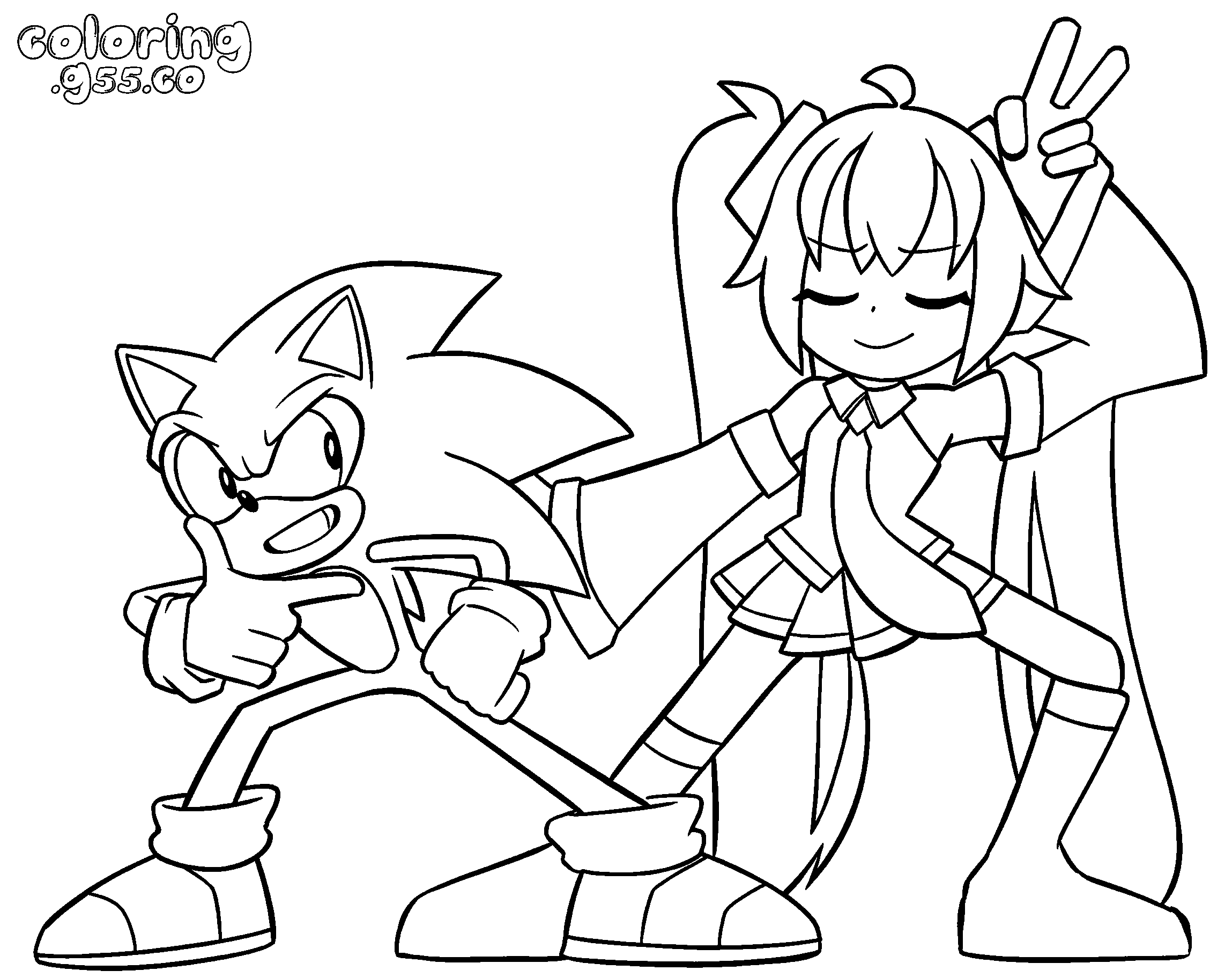 sonic and hatsune miku line art