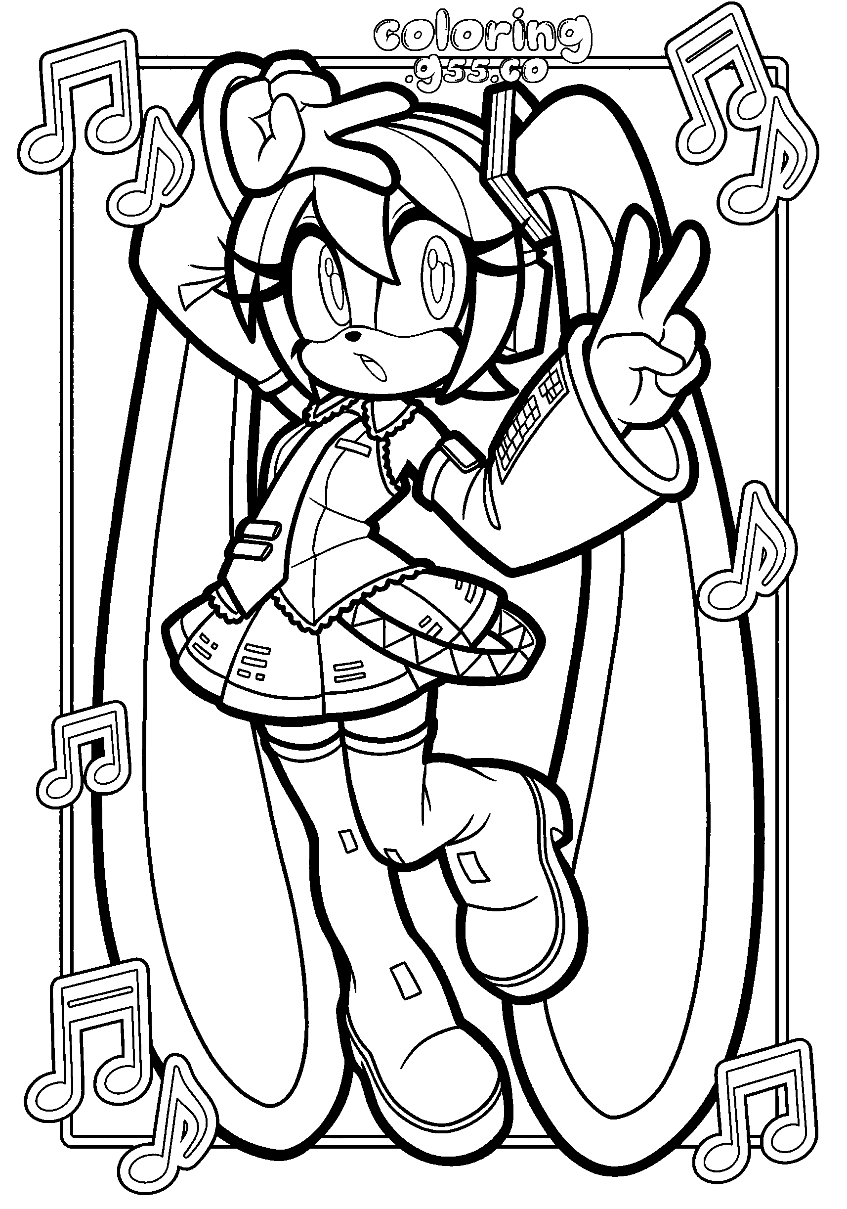 sonic style hatsune miku peace sign line art for kids