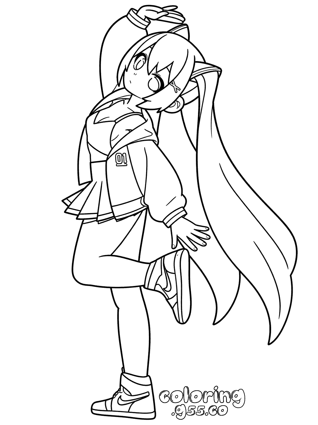 streetwear dancing hatsune miku sneakers oversized jacket line art anime for kids