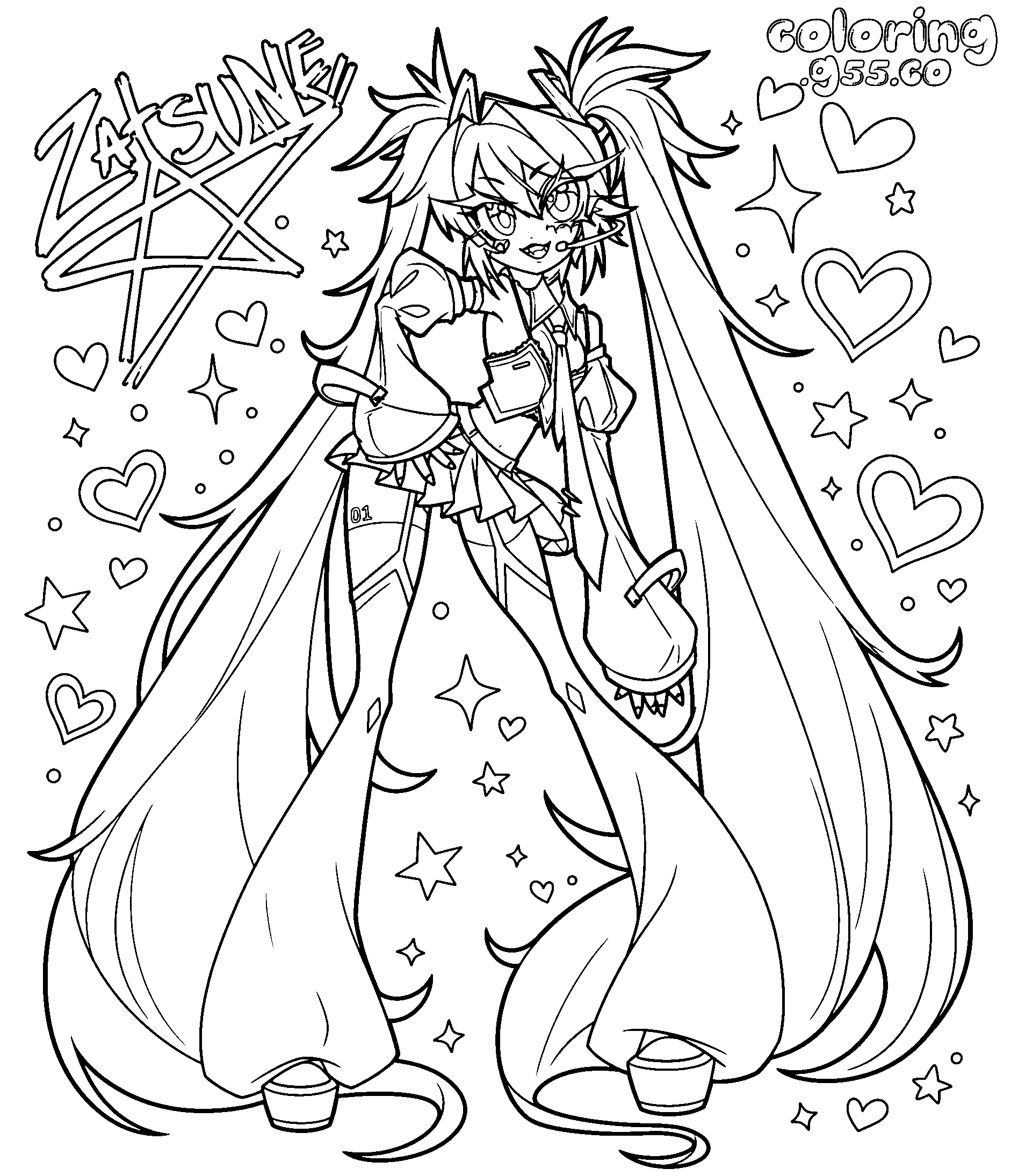 zatsune miku gothic star line art