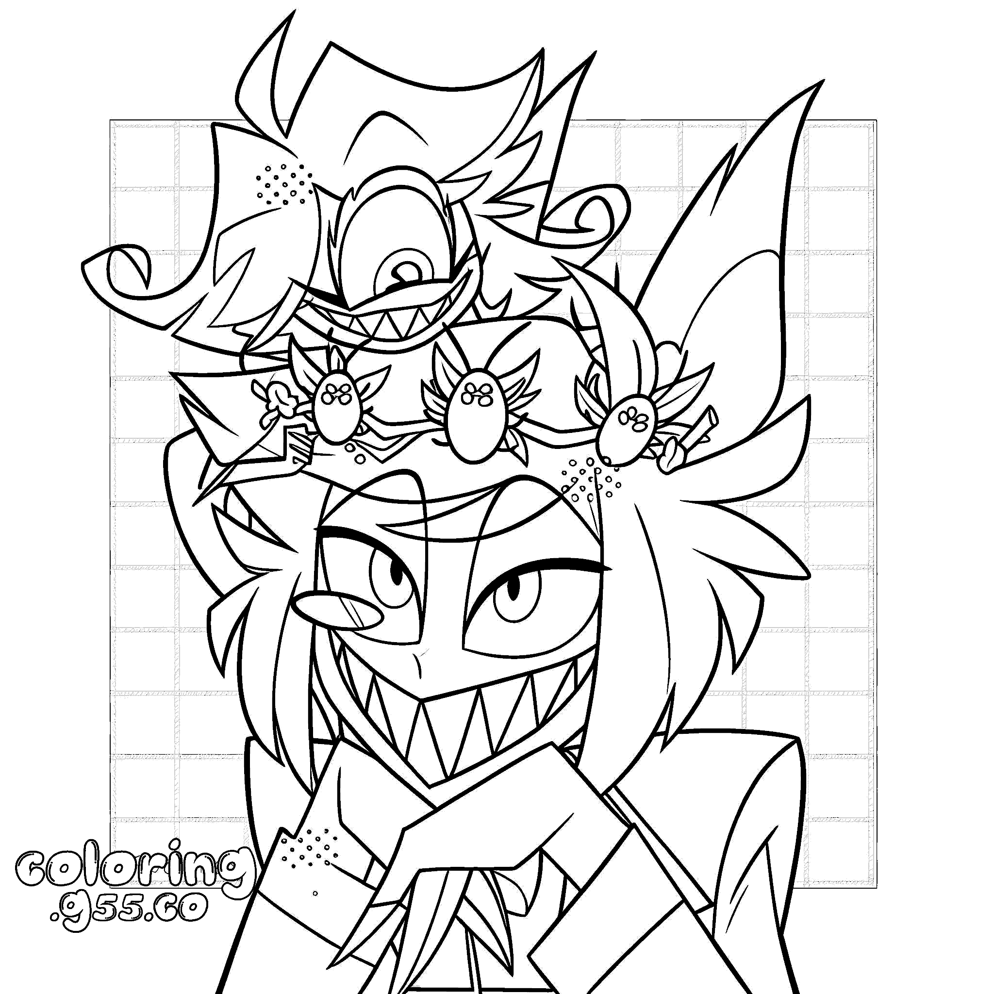 alastor and niffty with bugs hazbin hotel line art for kids
