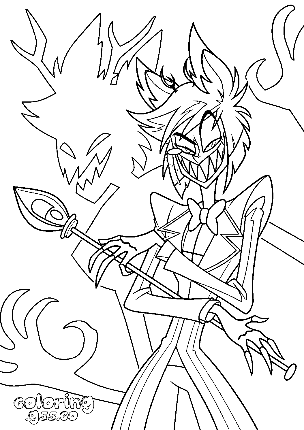 alastor creepy shadow radio demon microphone hazbin hotel line art for kids