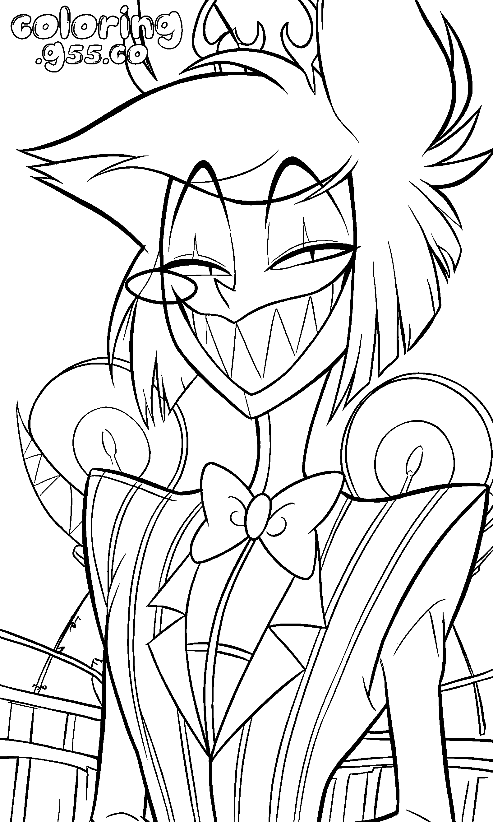 alastor creepy smile close up hazbin hotel line art for kids