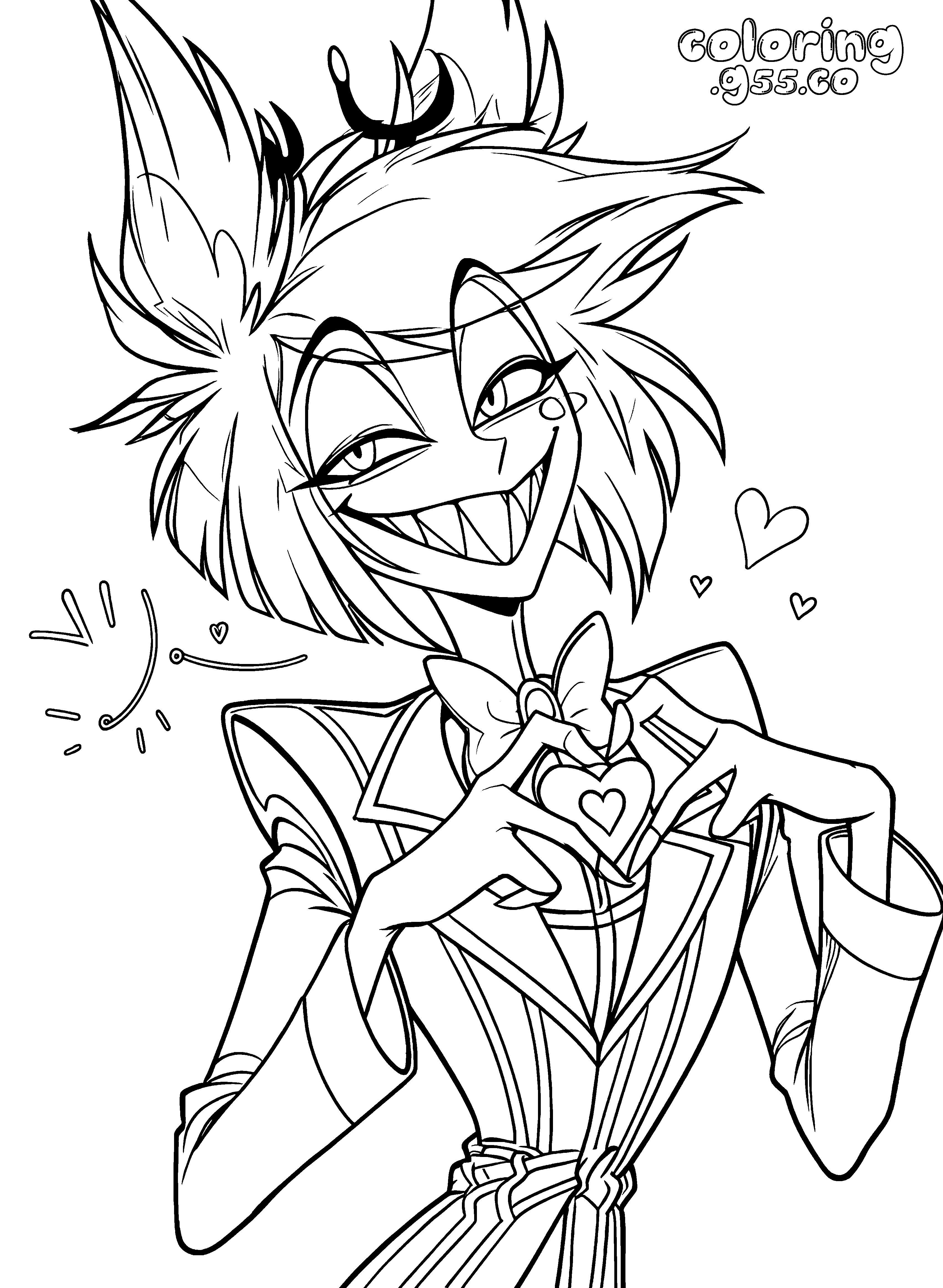 alastor heart gesture smile radio demon hazbin hotel line art for kids