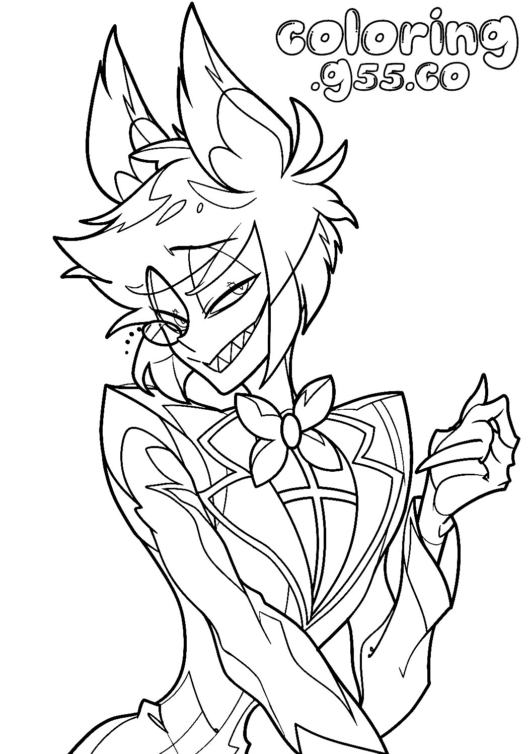 alastor radio demon handsome pose hazbin hotel line art for kids