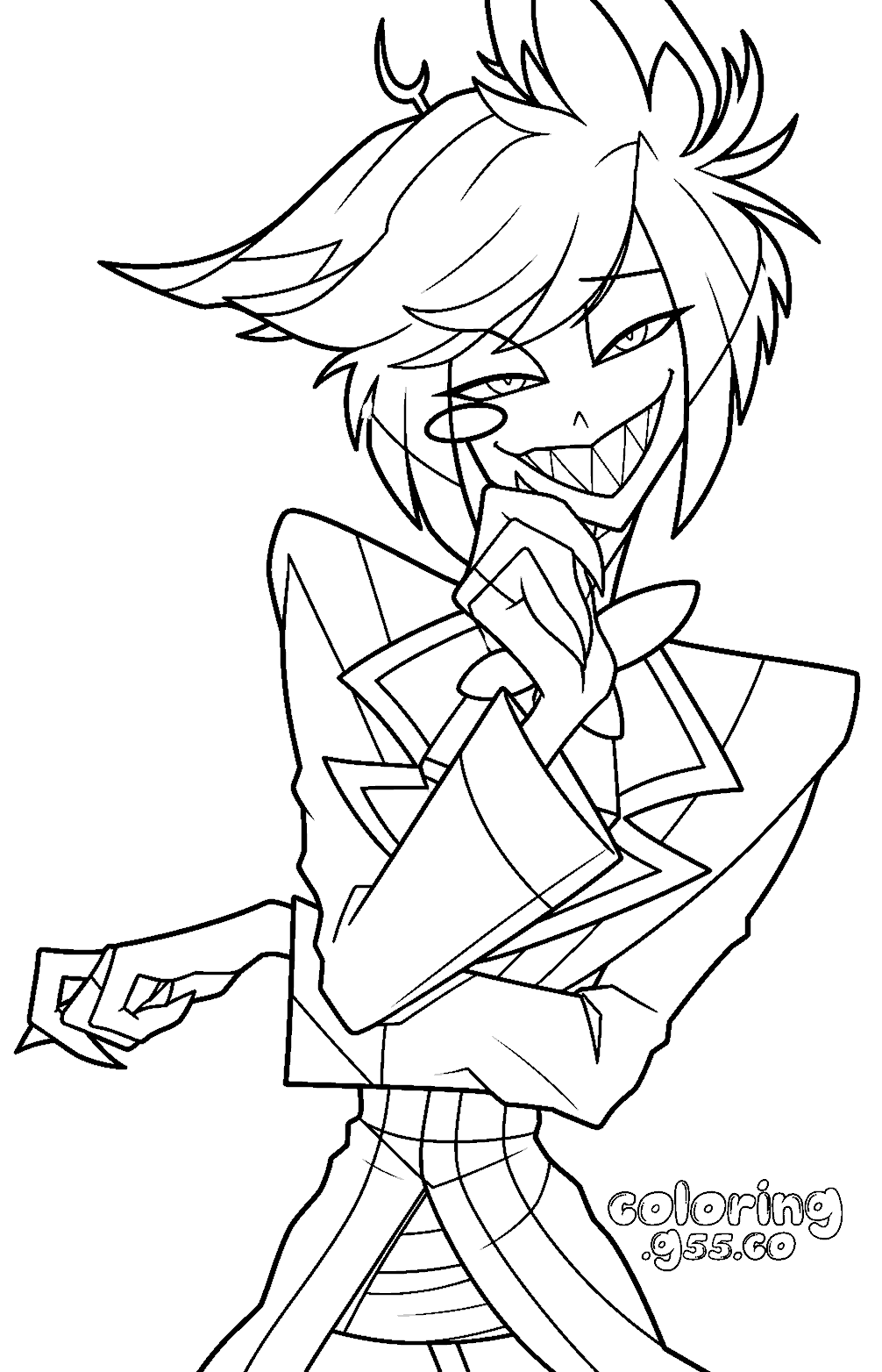 alastor sly smile chin touch radio demon hazbin hotel line art for kids