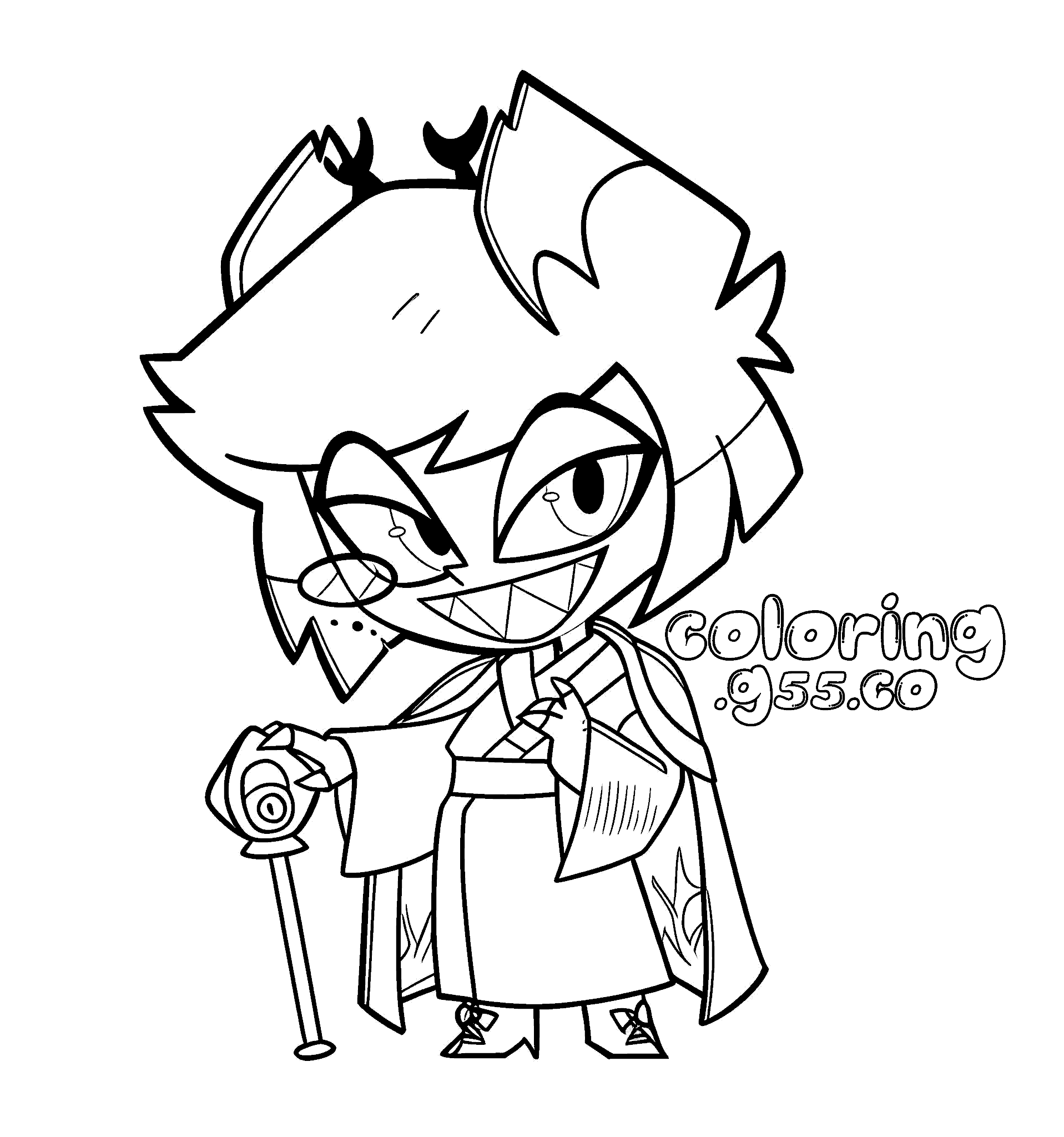 chibi alastor in kimono dress hazbin hotel line art for kids