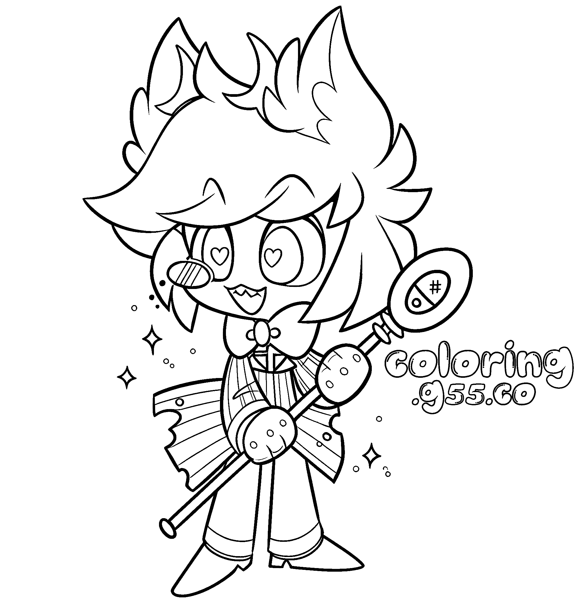 cute chibi alastor with heart eyes hazbin hotel line art for kids