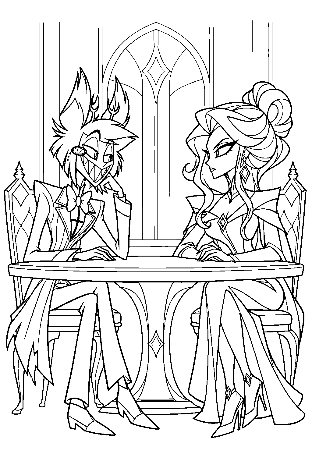 hazbin hotel alastor attending carmilla carmine s overlord meeting line art