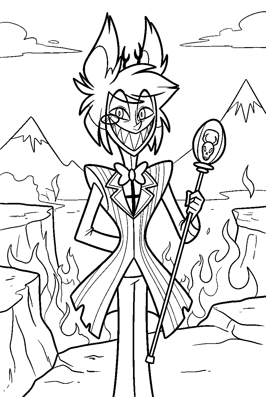 hazbin hotel alastor in fiery valley line art