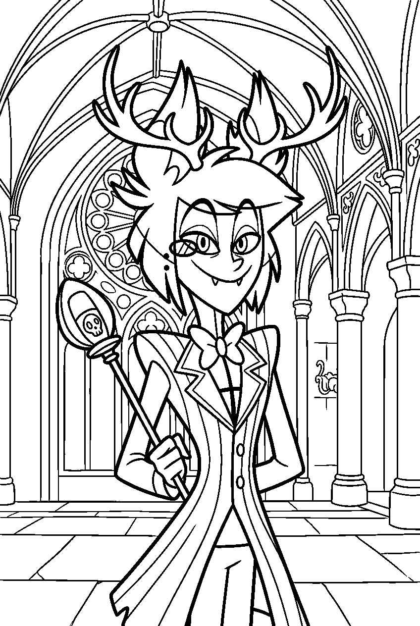 hazbin hotel alastor in gothic cathedral line art