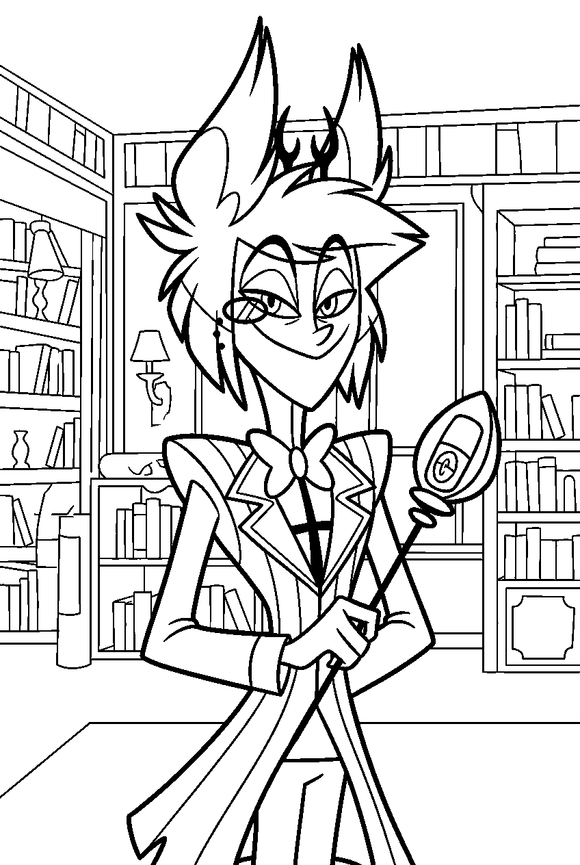 hazbin hotel alastor in hotel library line art