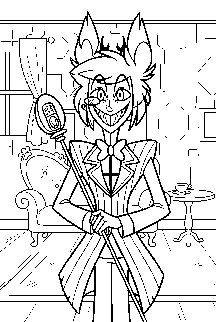 hazbin hotel alastor in hotel lounge line art