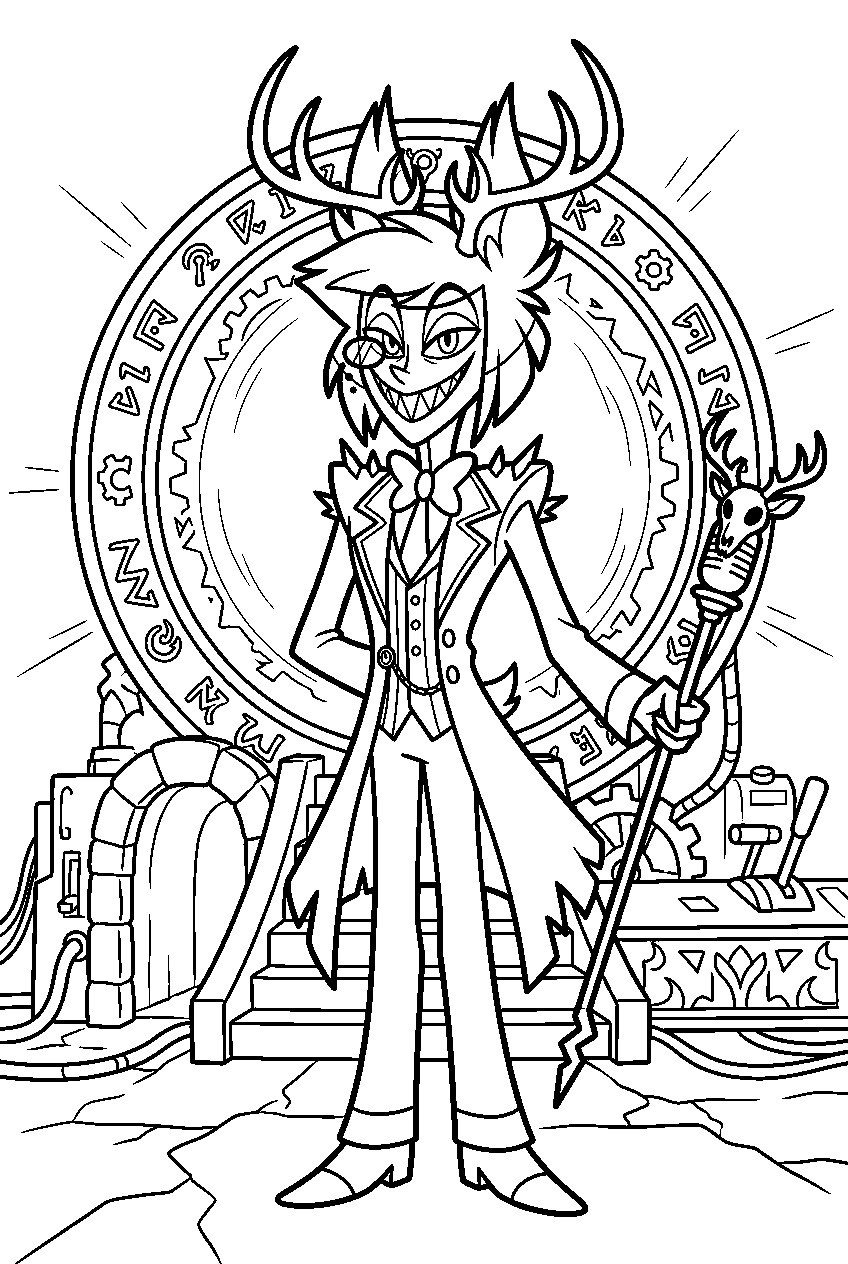 hazbin hotel alastor in portal chamber line art