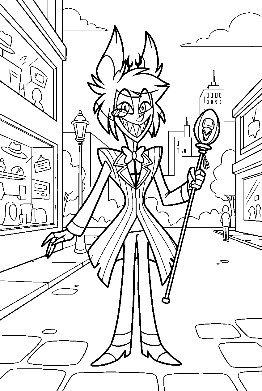 hazbin hotel alastor in shopping district line art