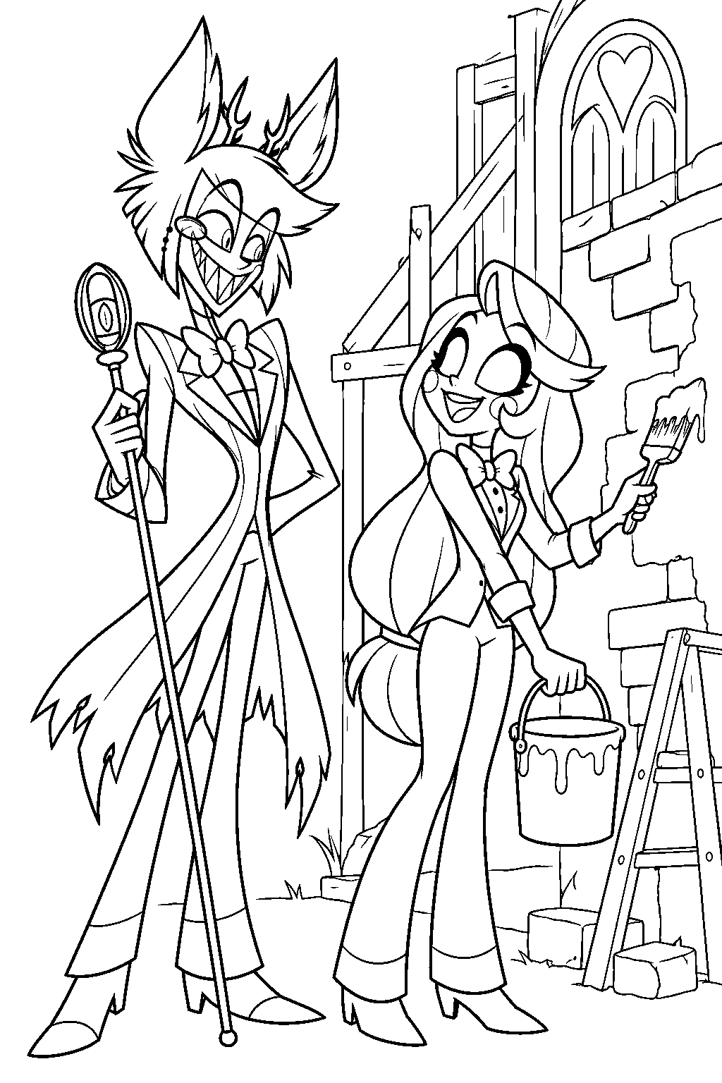 hazbin hotel alastor returning while charlie morningstar rebuilds the hotel line art