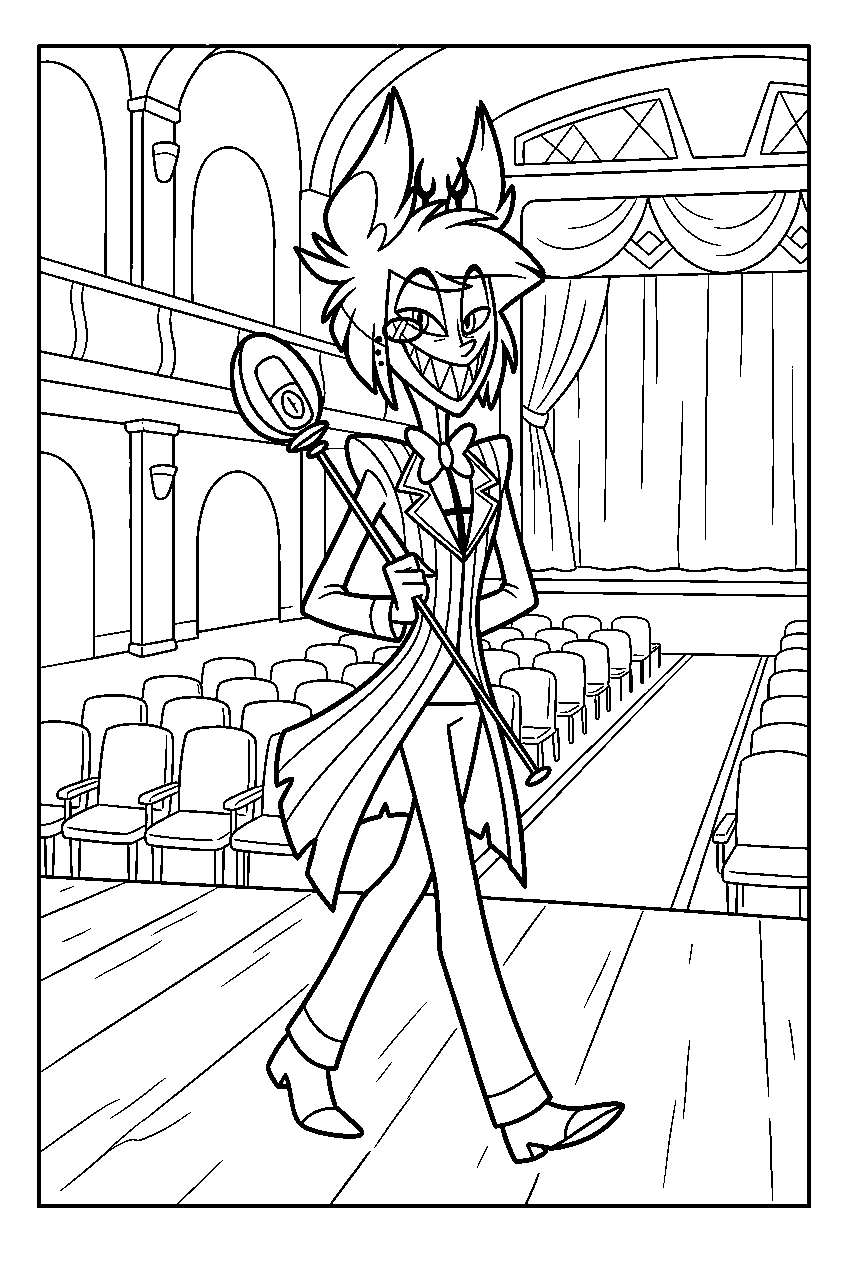hazbin hotel alastor walking in concert hall line art
