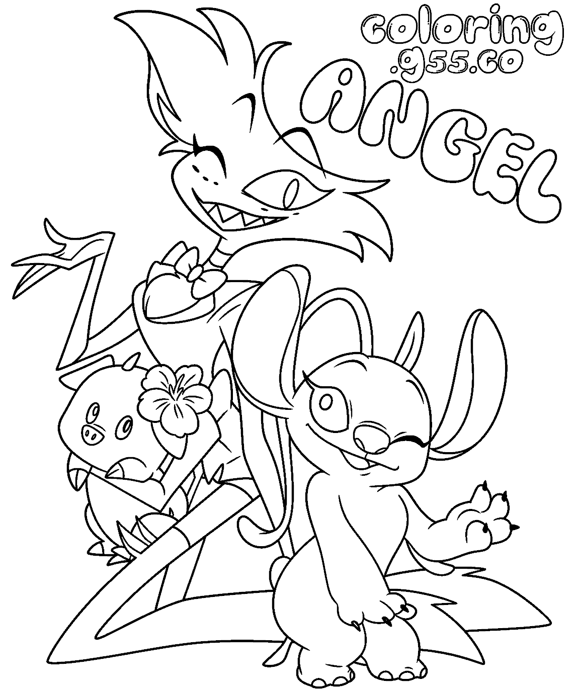 angel dust crossover with lilo and stitch angel hazbin hotel line art for kids