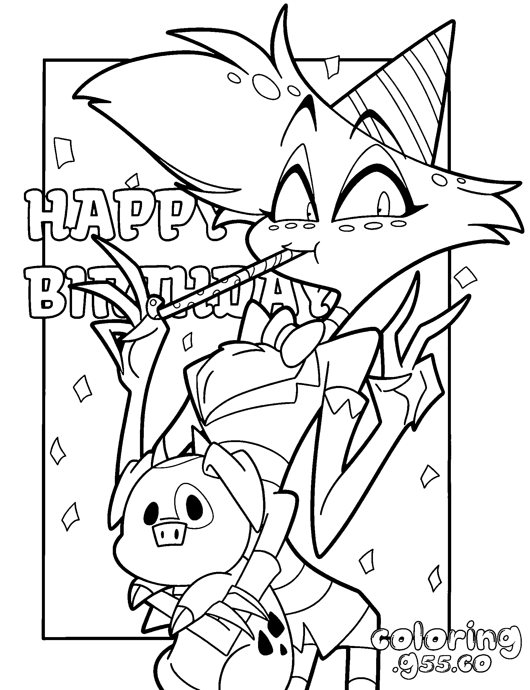 angel dust happy birthday with fat nuggets pig hazbin hotel line art for kids