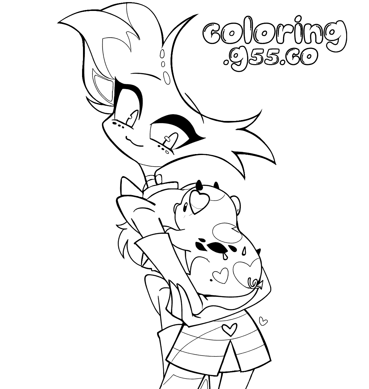 angel dust hugging fat nuggets hazbin hotel line art for kids