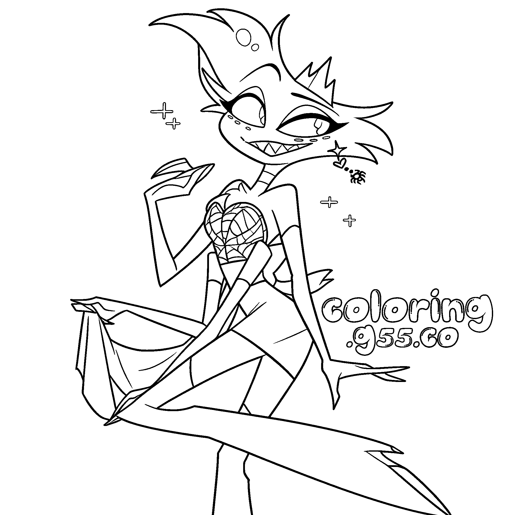 angel dust in spider web evening gown hazbin hotel line art for kids