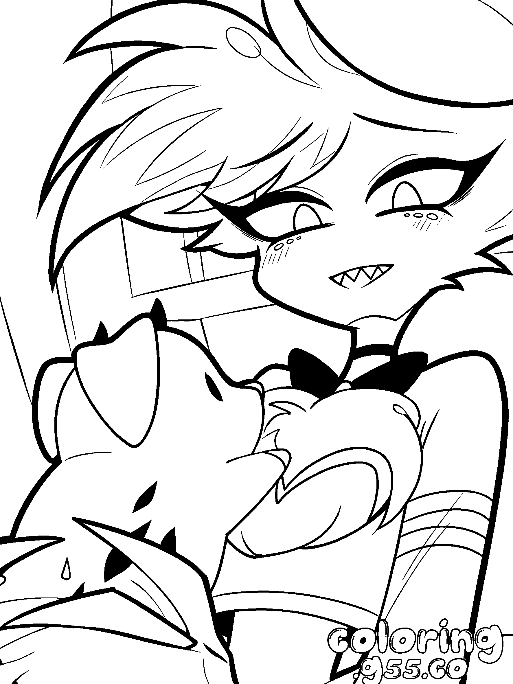 angel dust with fat nuggets pig hazbin hotel line art for kids