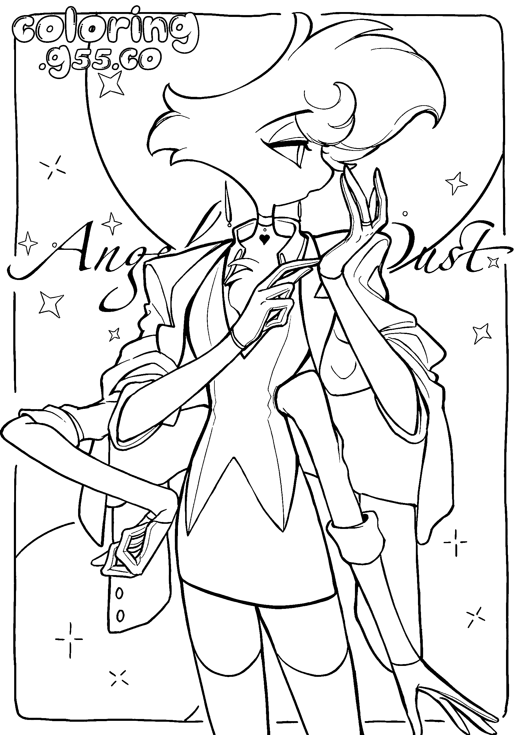 angel dust with moon and stars hazbin hotel line art for kids