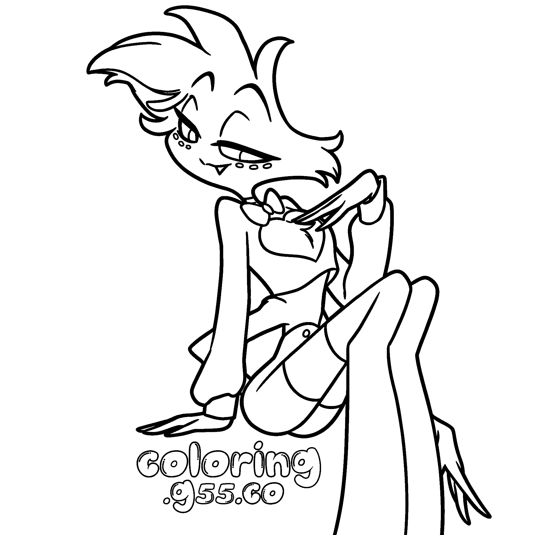 flirty angel dust sitting pose hazbin hotel line art for kids