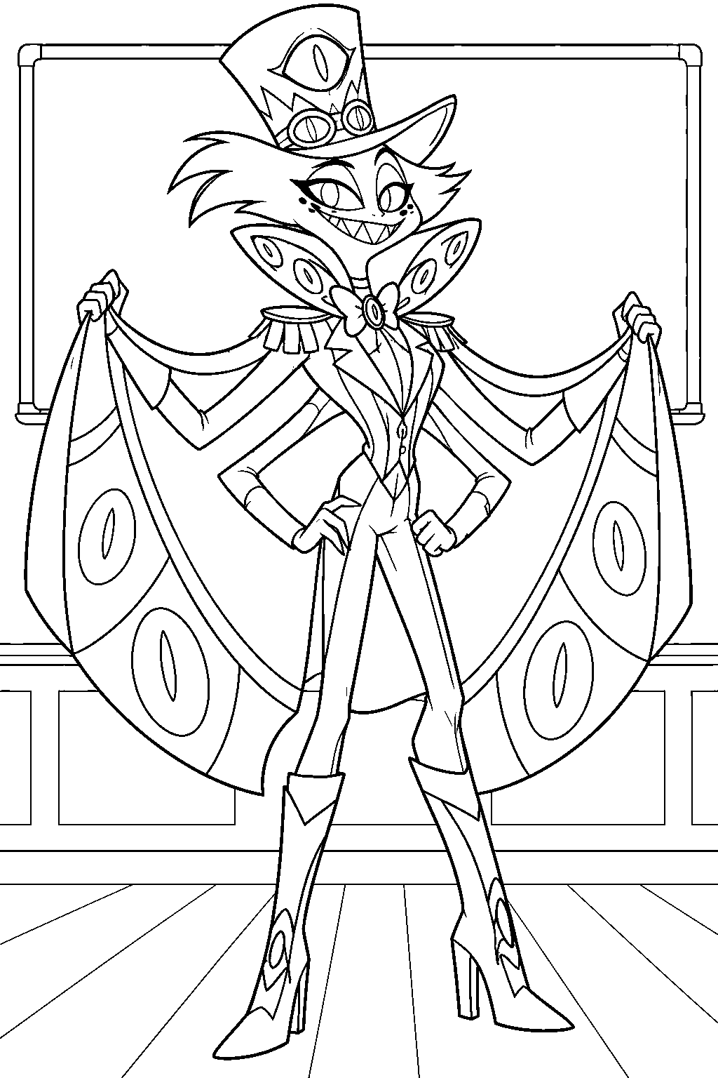 hazbin hotel angel dust dressed as sir pentious for charlie morningstar s redemption lesson line art