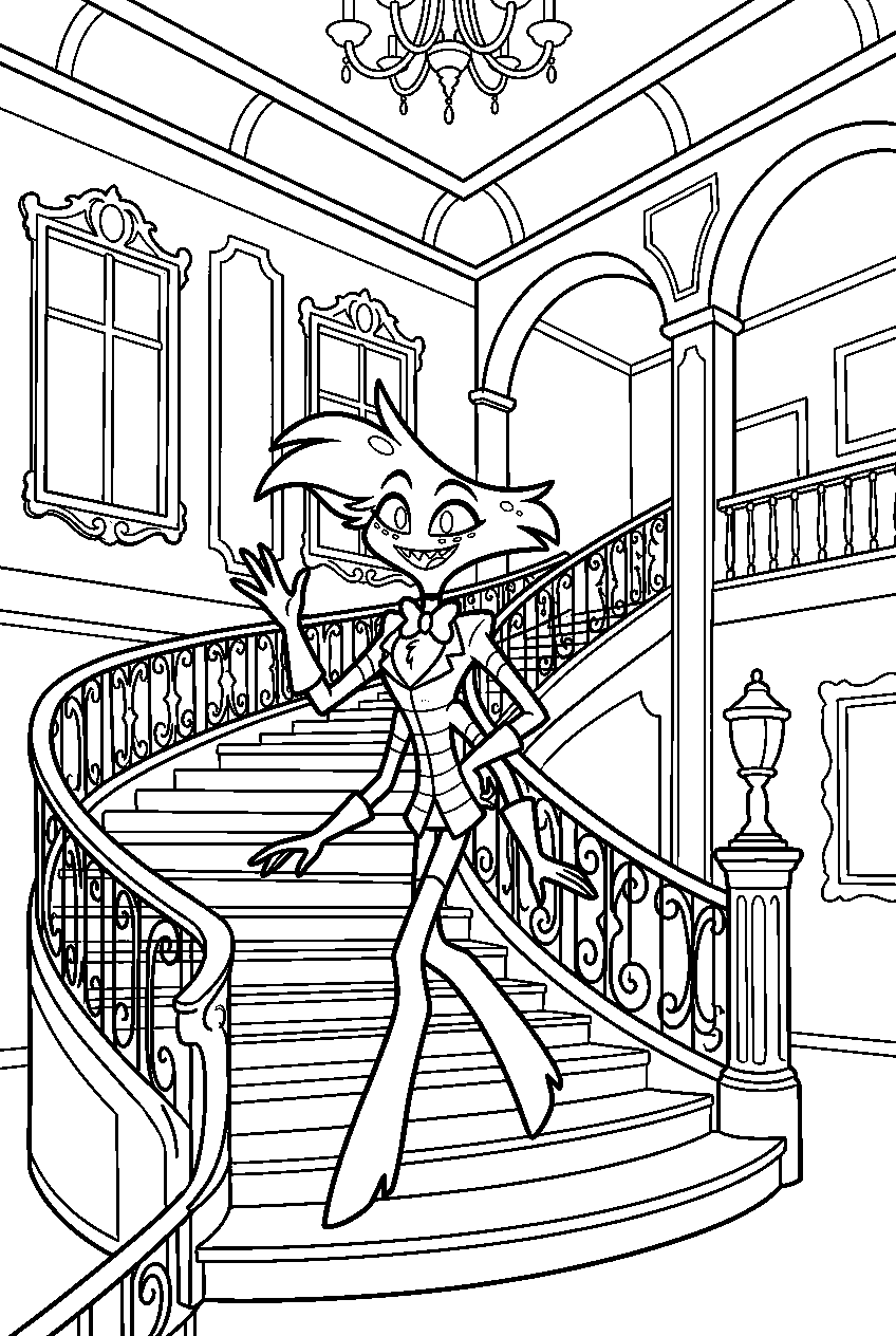 hazbin hotel angel dust exploring in grand staircase line art