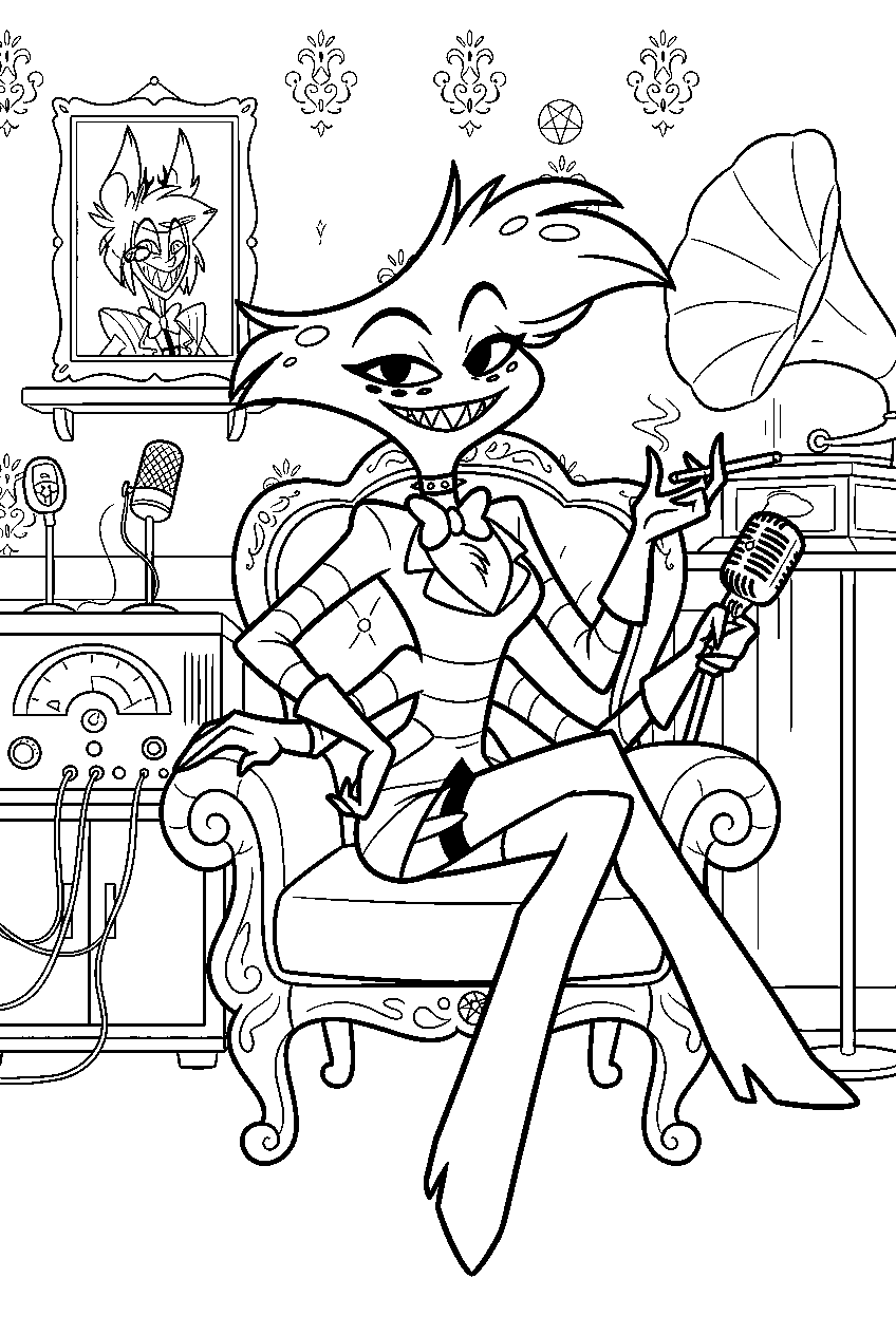 hazbin hotel angel dust in alastor s radio room line art