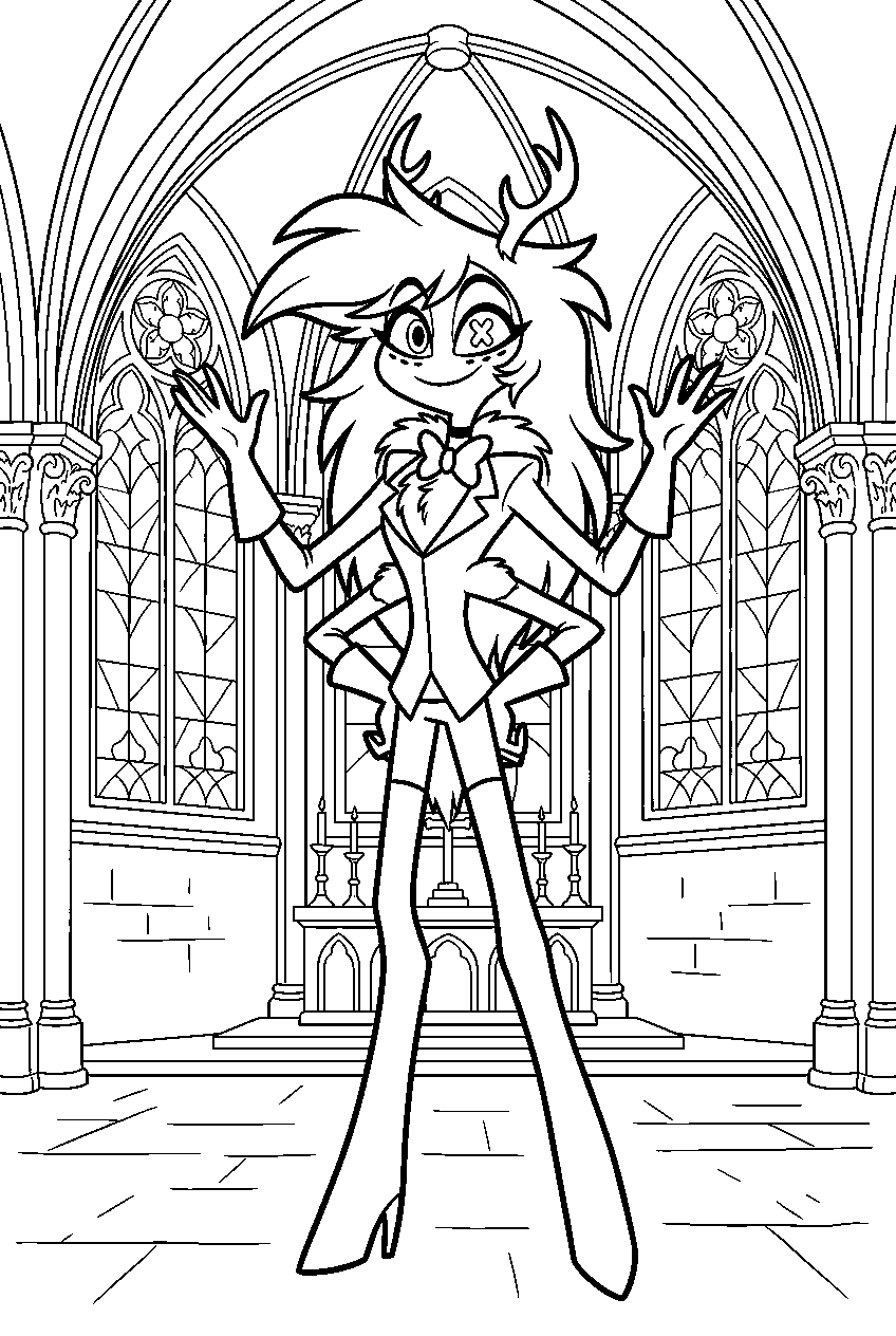 hazbin hotel angel dust in gothic cathedral line art