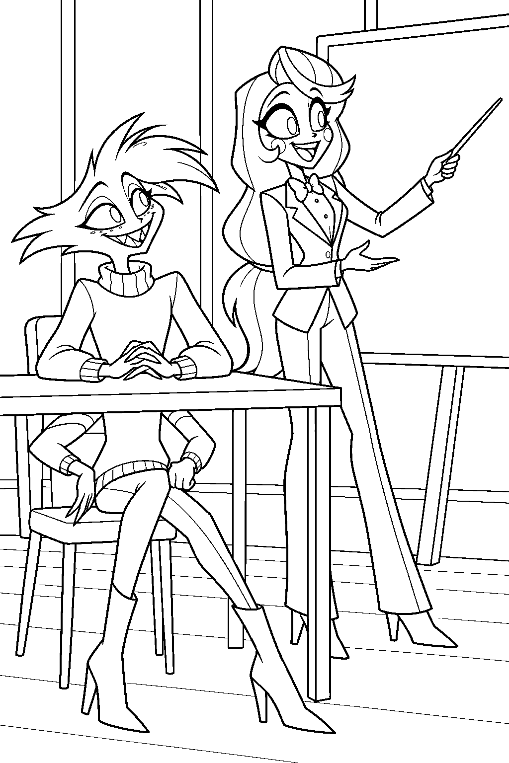 hazbin hotel angel dust in his blue turtleneck at charlie morningstar s redemption demonstration line art