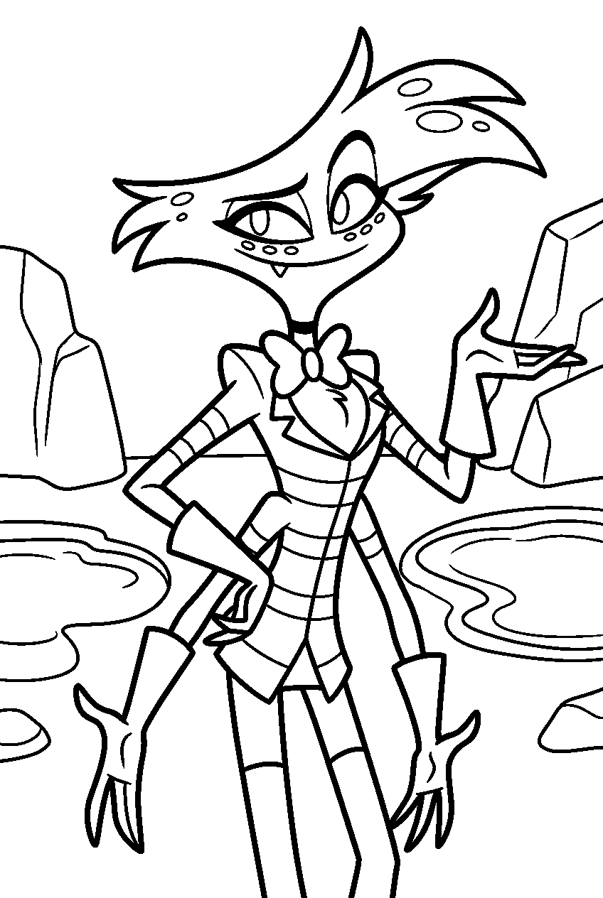 hazbin hotel angel dust in lava cavern line art