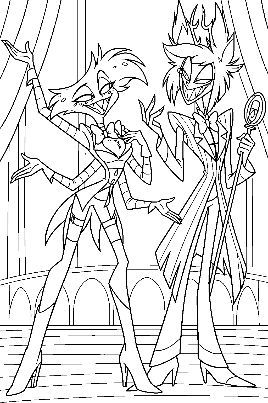 hazbin hotel angel dust joining alastor s musical reprise in his pilot costume line art
