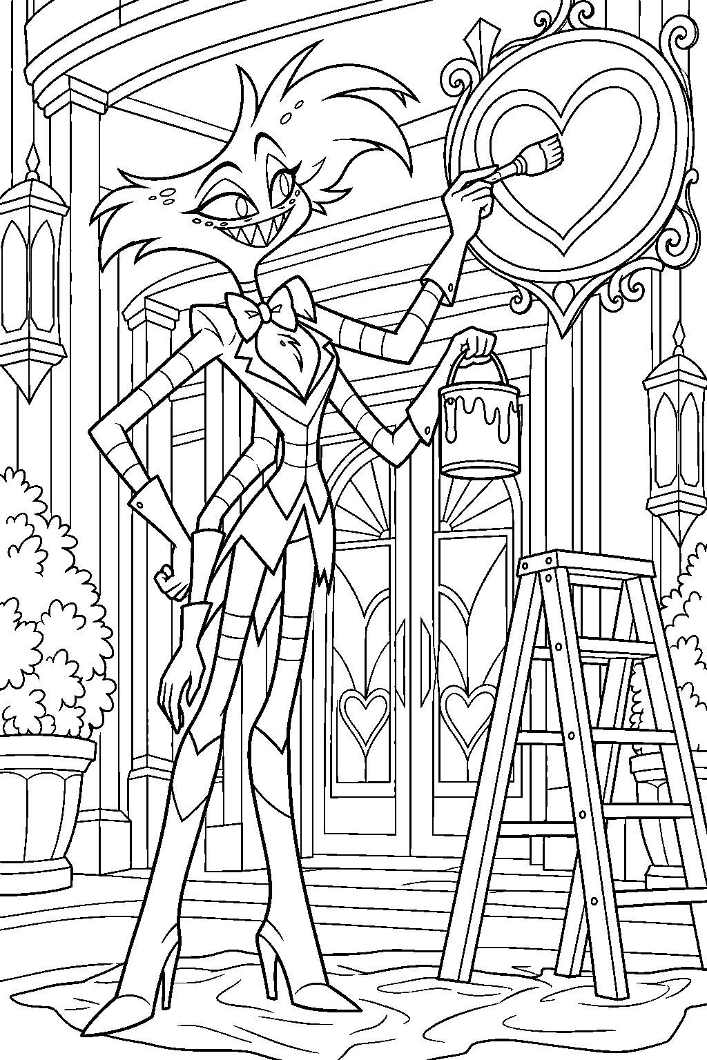 hazbin hotel angel dust painting the rebuilt hotel s entrance sign line art