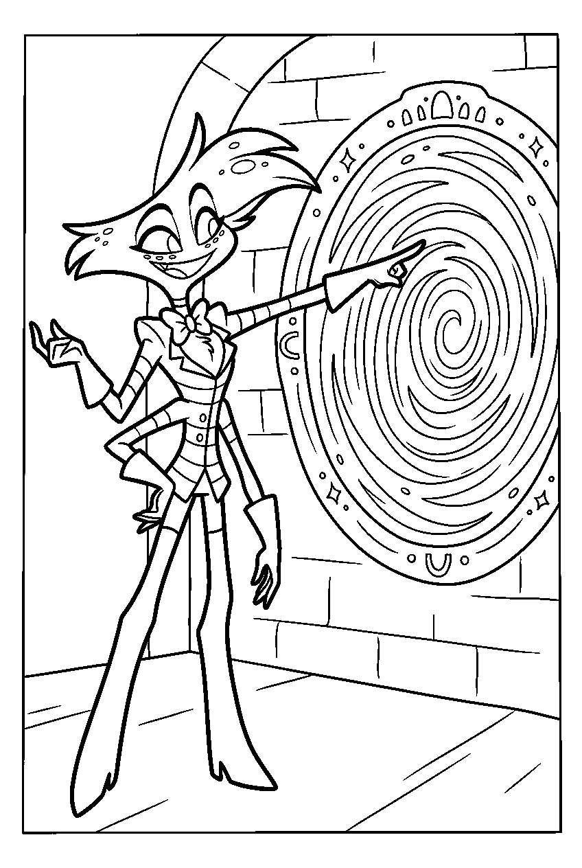 hazbin hotel angel dust pointing in portal chamber line art