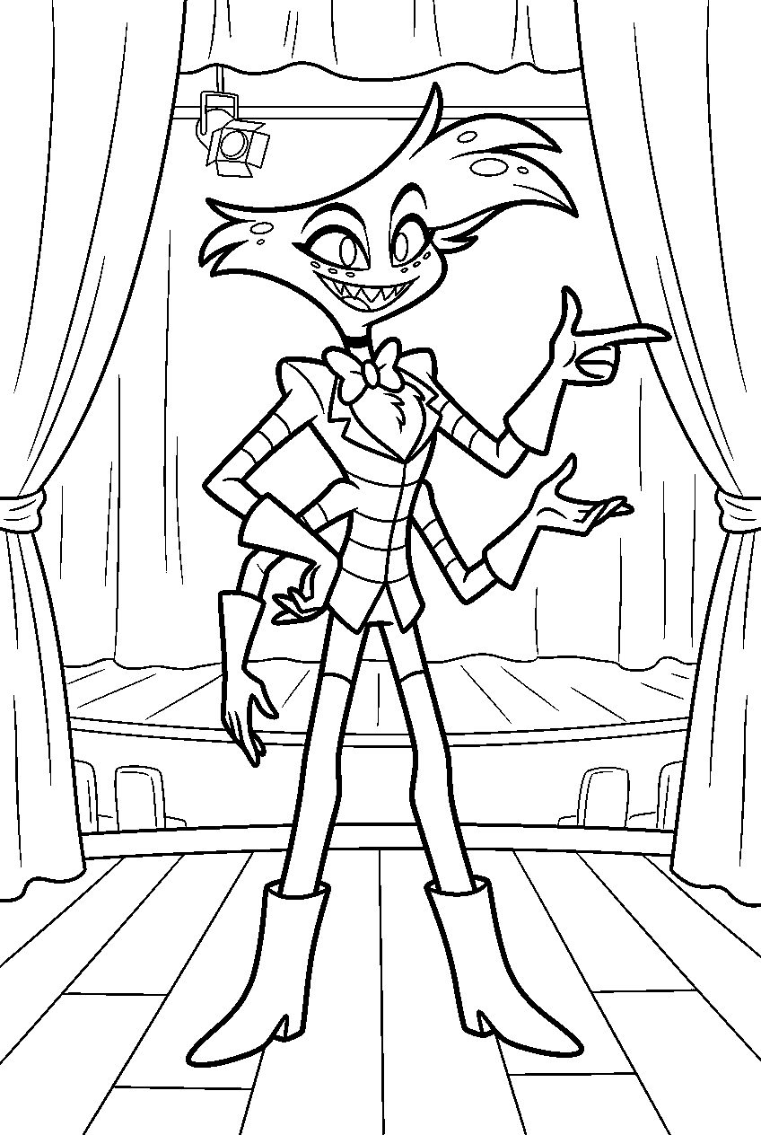 hazbin hotel angel dust pointing in theater stage line art