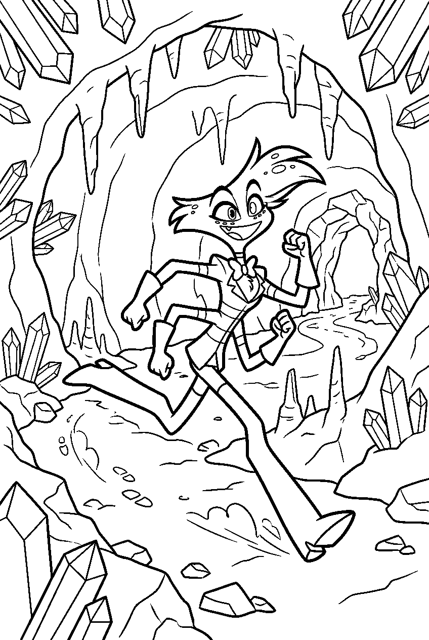 hazbin hotel angel dust running in crystal cave line art