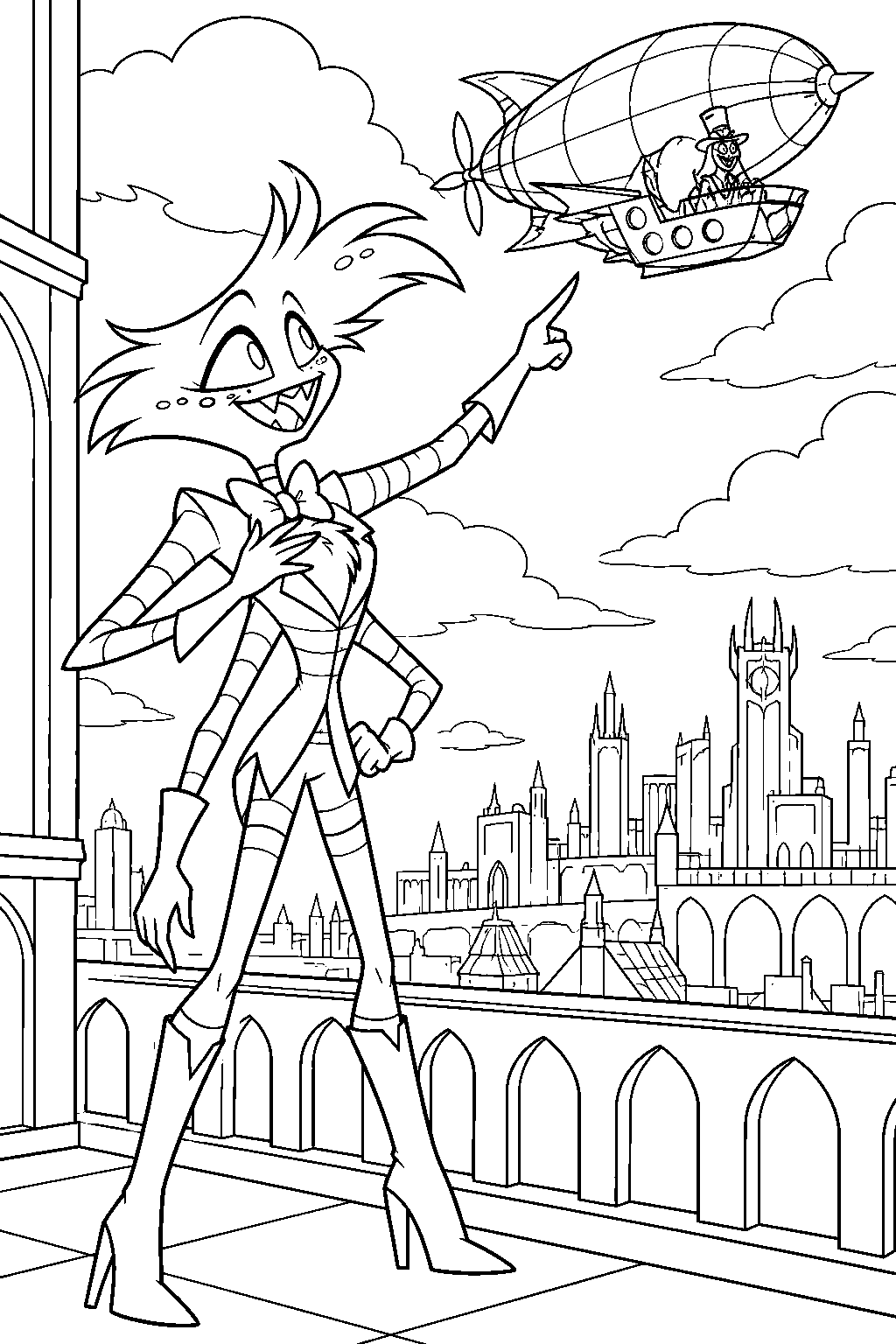 hazbin hotel angel dust watching sir pentious fly his airship into battle line art