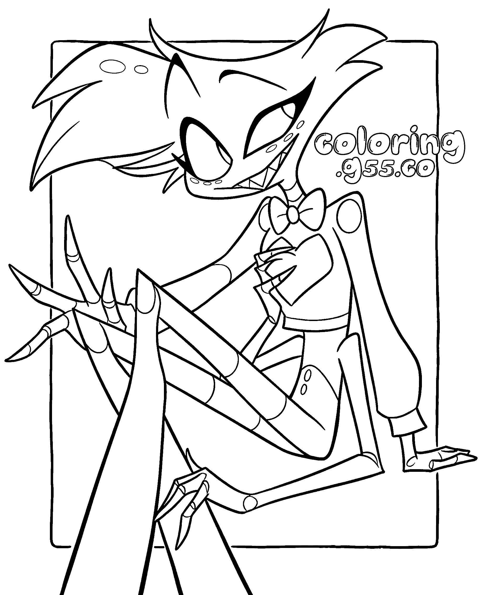 stylish angel dust posing with sharp claws hazbin hotel line art for kids