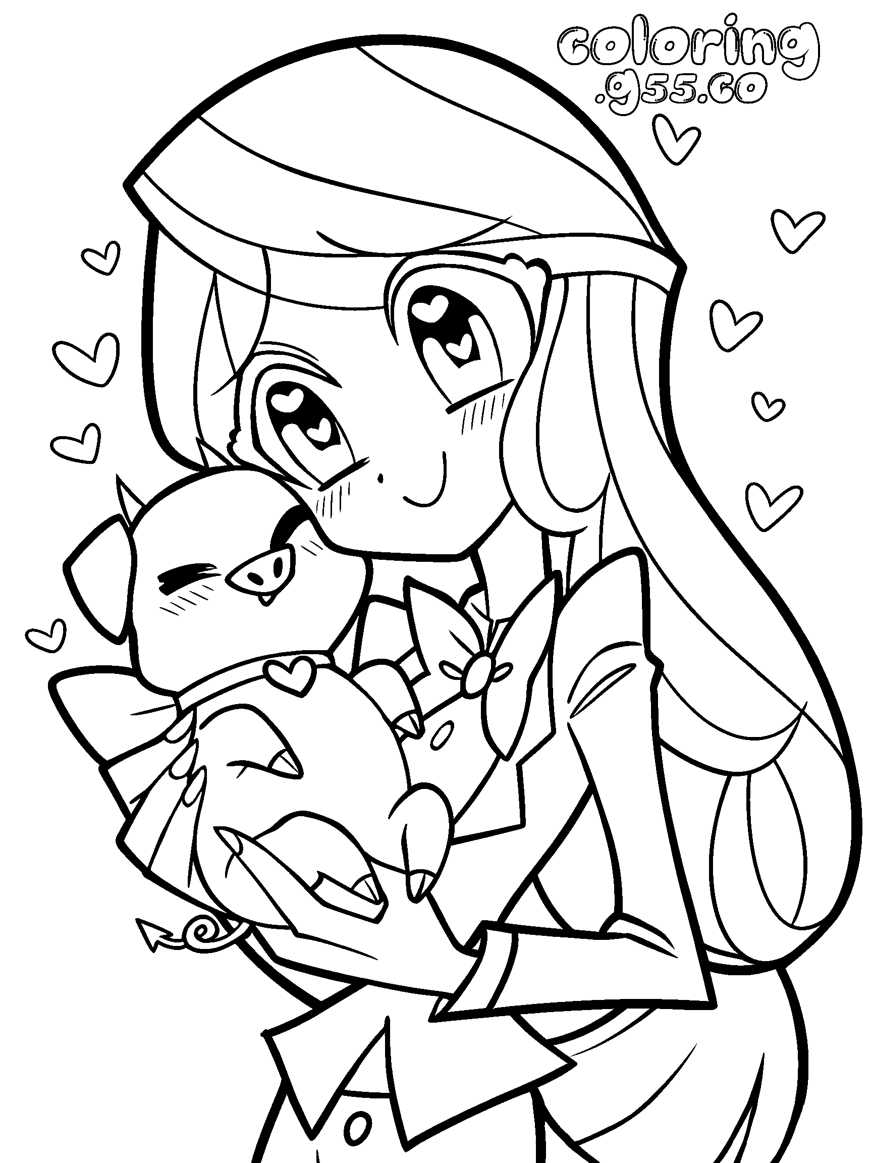 anime charlie morningstar holding cute pig fat nuggets hazbin hotel line art for kids